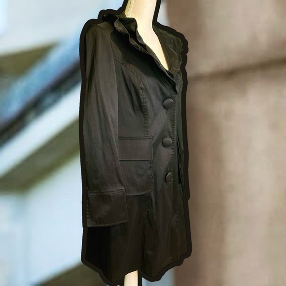 Joseph Ribkoff Black Button-Up Vintage Wired Stand-Up Ruffle Collar Jacket Sz 8 - Picture 13 of 15